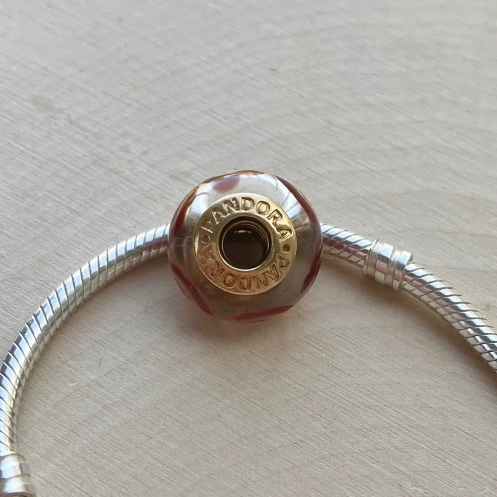 NEW Pandora RETIRED RARE 14k Gold Glass Red Swirl Murano Charm - Picture 14 of 16
